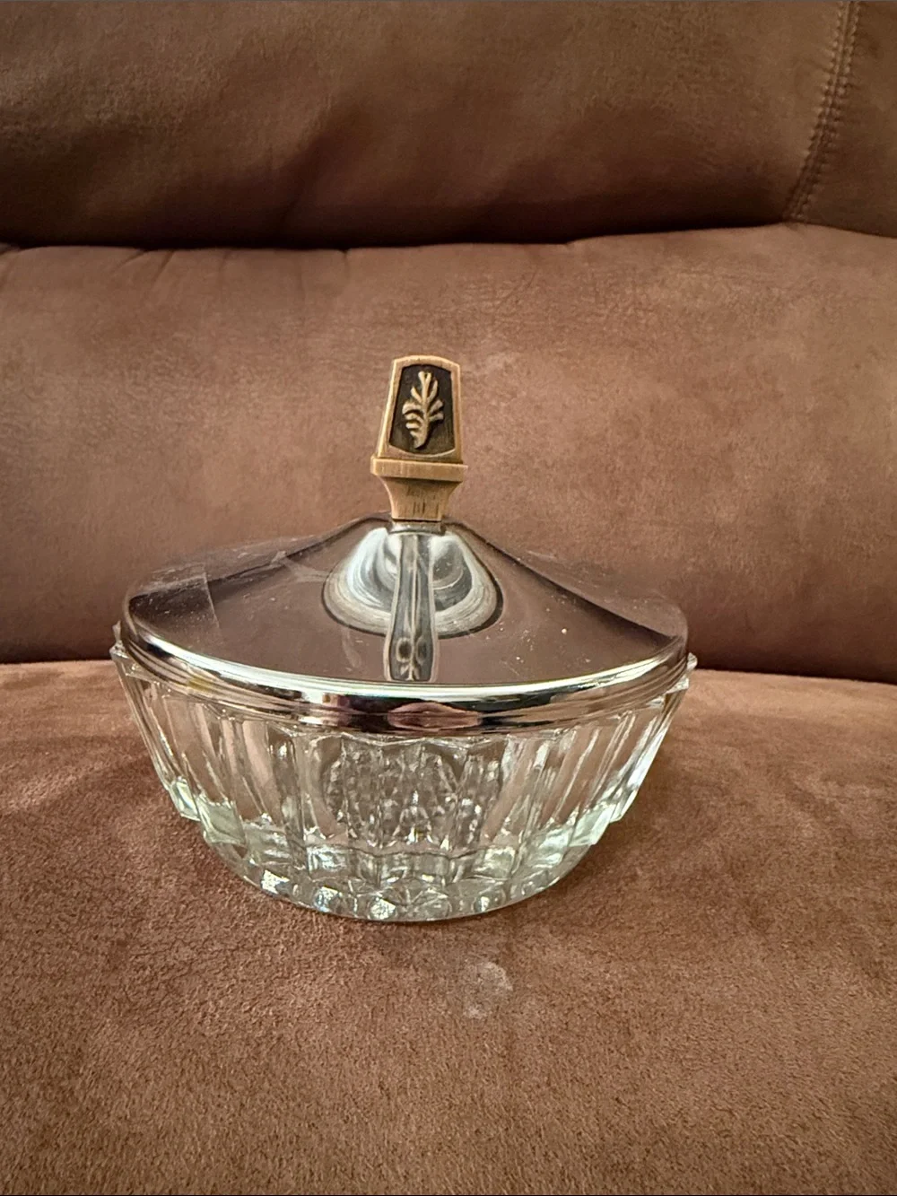 Mid-Century Crystal Candy Trinket Dish Chrome Lid Sculptura By Kromex